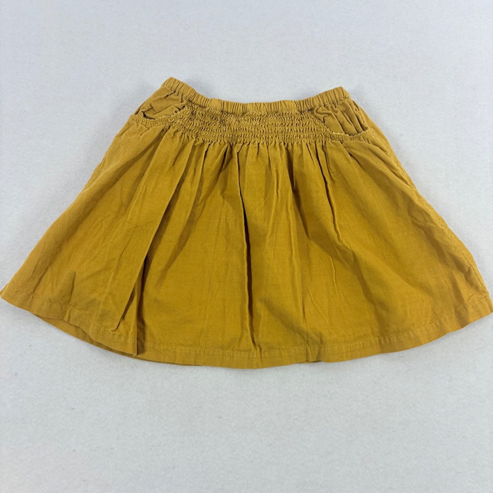 Mini Boden Corduroy Skirt Kids 5-6Y Mustard Yellow Smocked Elastic Waist Pockets